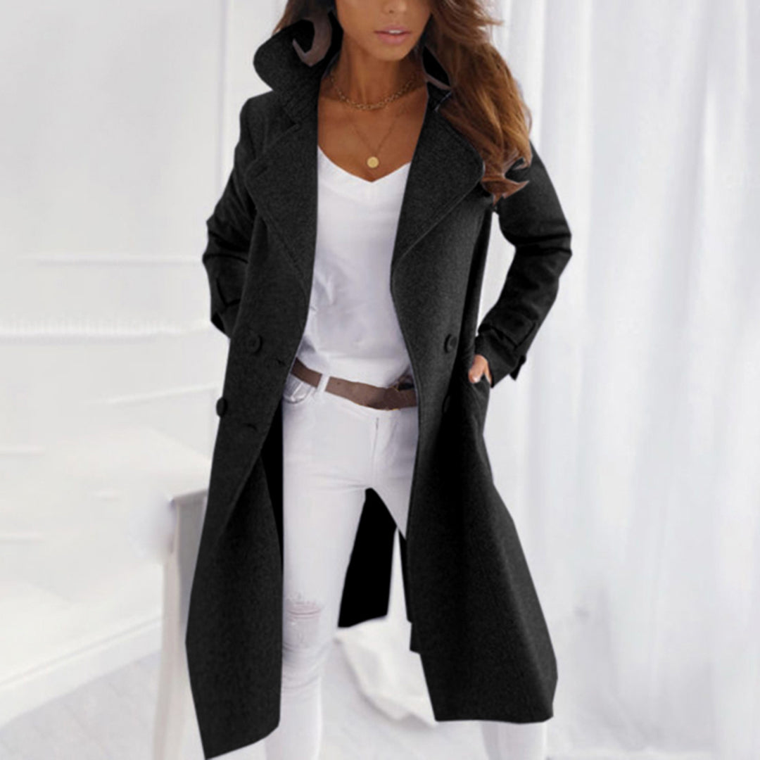 Manteau Long à Double Boutonnage | Élégance & Chaleur | Bleu Sophistiqué