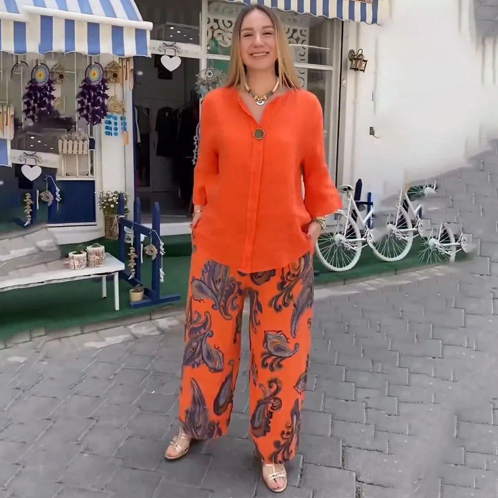 Ensemble Décontracté Blouse et Pantalon Imprimé | Confort et Style Coloré