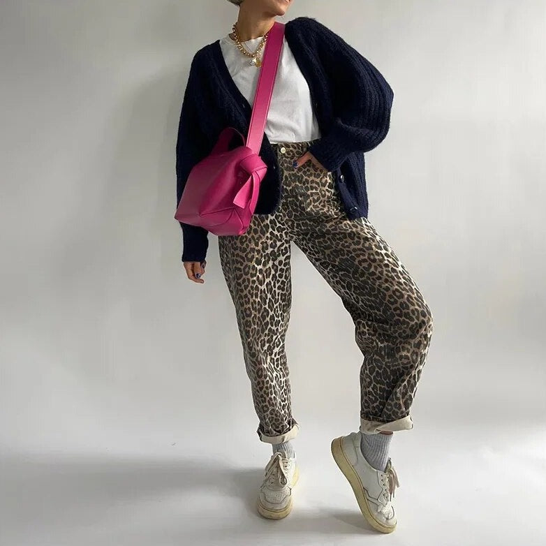 Pantalon Imprimé Léopard | Coton & Polyester | Style Audacieux et Confortable