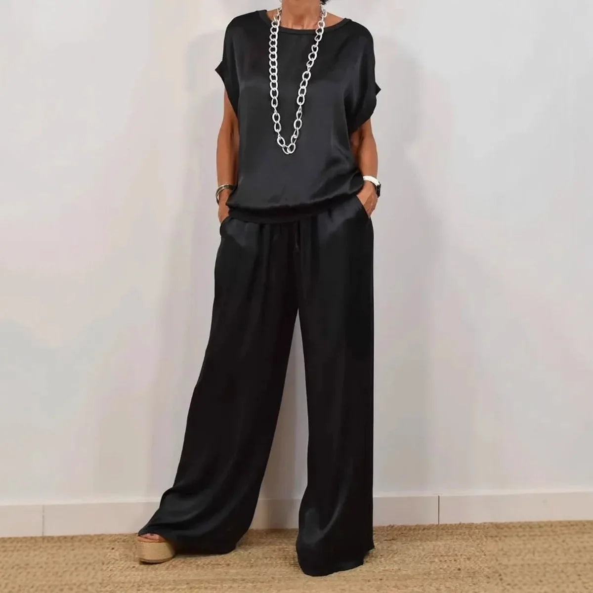 Ensemble Satiné Pantalon Large et Top | Chic et Confort