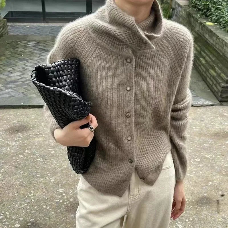 Sophie - Cardigan Boutonné en Laine Beige | Confortable | Style Décontracté