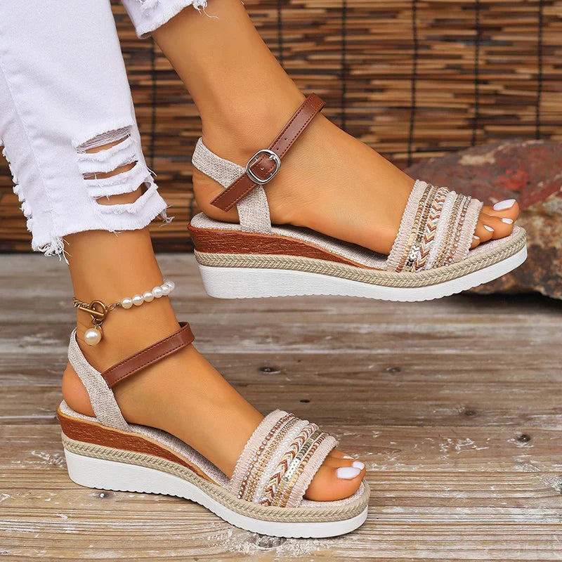 Sandales Compensées | Tressées Naturelles & Cuir | Bohème Chic