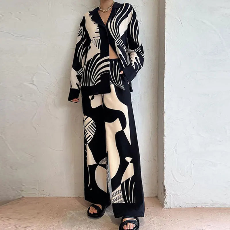 Ensemble Pantalon Large et Veste Imprimé Abstrait | Audacieux et Moderne