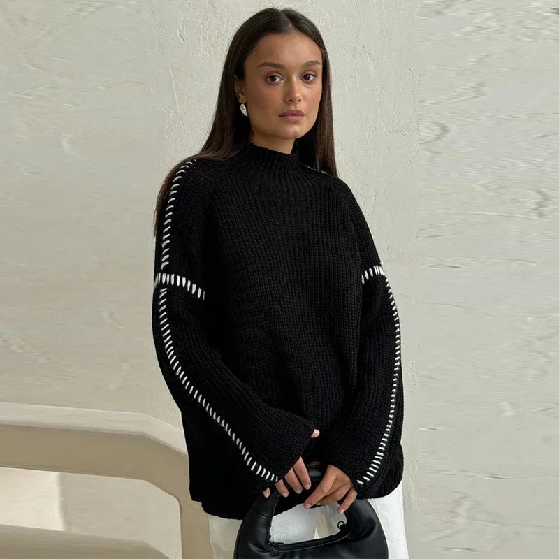 Maille Contrastée | Pull Oversize à Détails Brodés