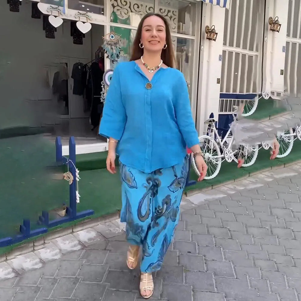Ensemble Décontracté Blouse et Pantalon Imprimé | Confort et Style Coloré