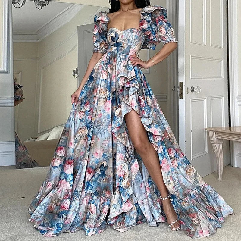 Robe Longue Bustier Imprimé Floral | Glamour et Élégance Romantique