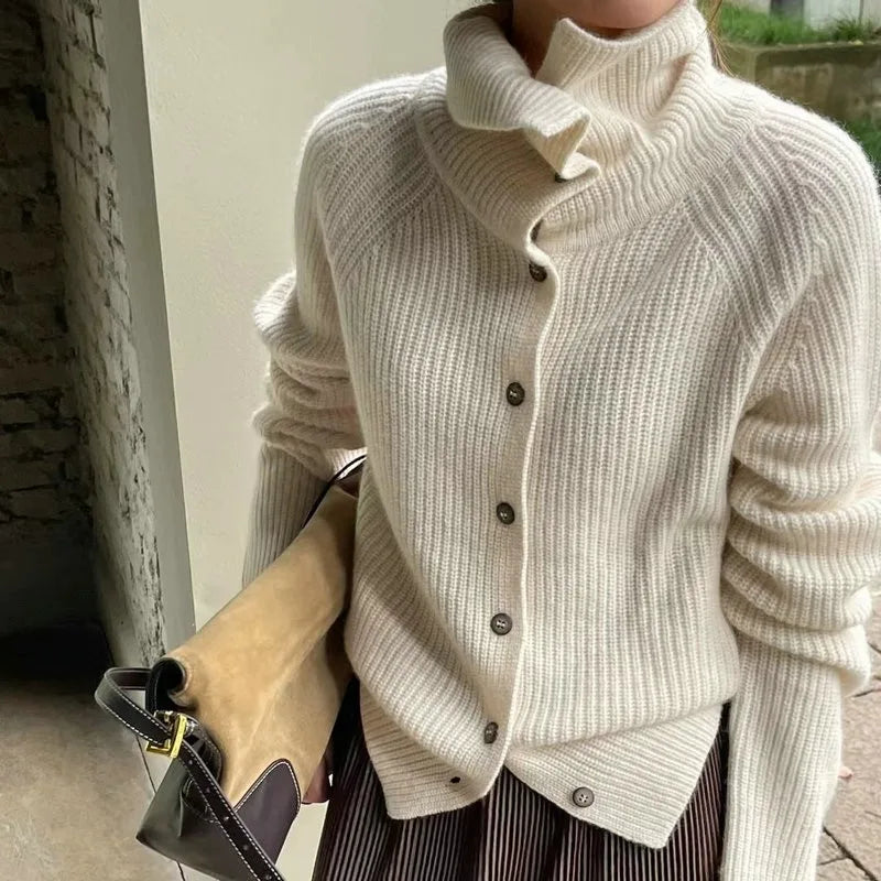 Sophie - Cardigan Boutonné en Laine Beige | Confortable | Style Décontracté