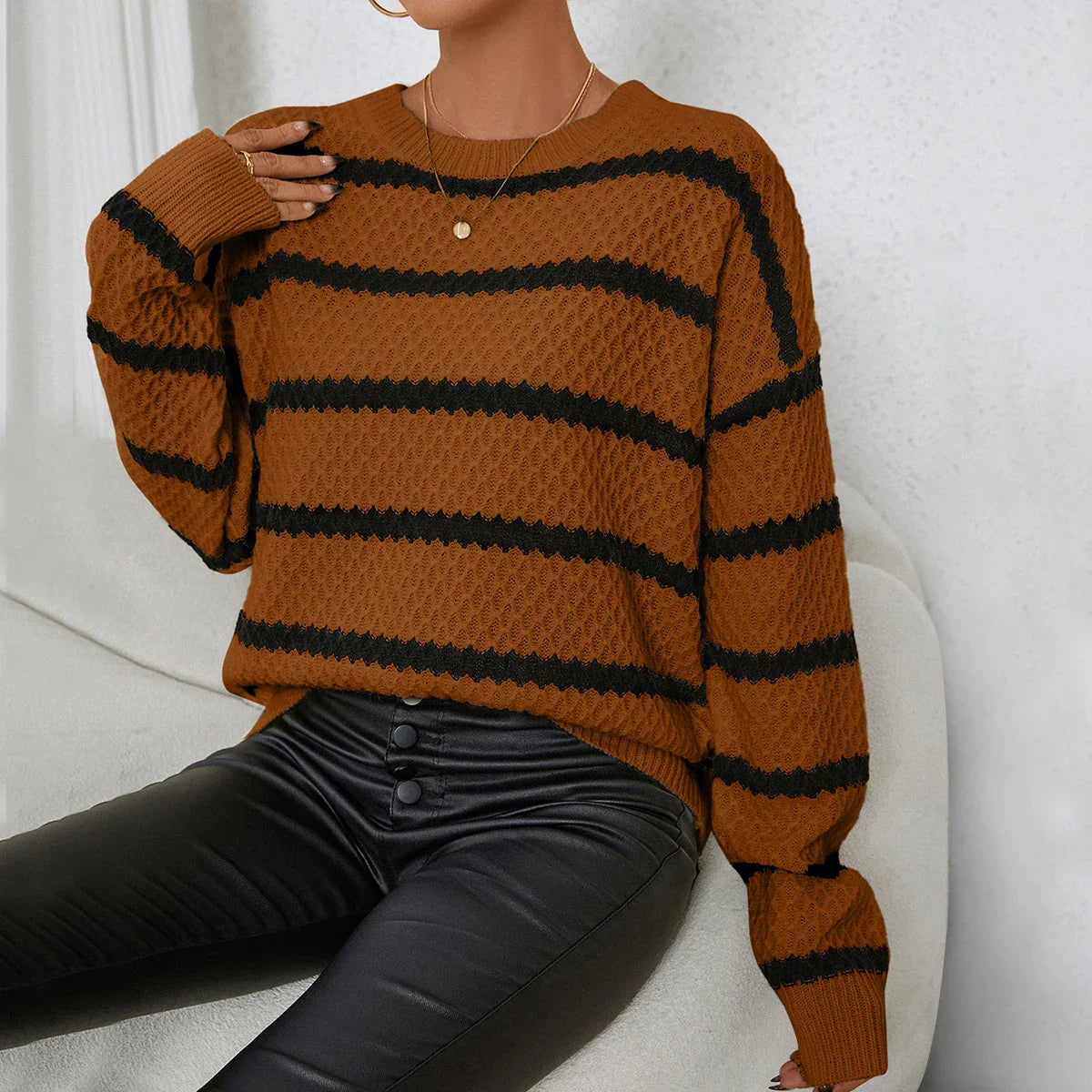 Emma - Pull Rayé | Tricot Texturé | Confort & Élégance