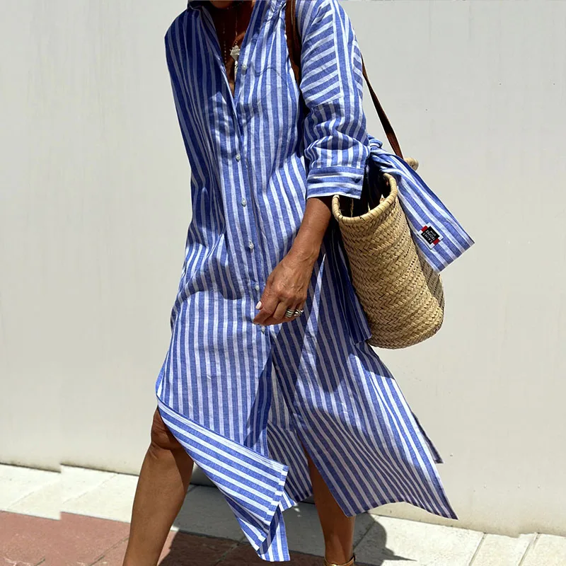 Robe Chemise Rayée | Coton Léger | Style Estival Décontracté