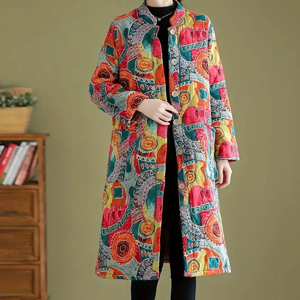 Manteau Long Multicolore | Coton | Style Artistique et Confortable