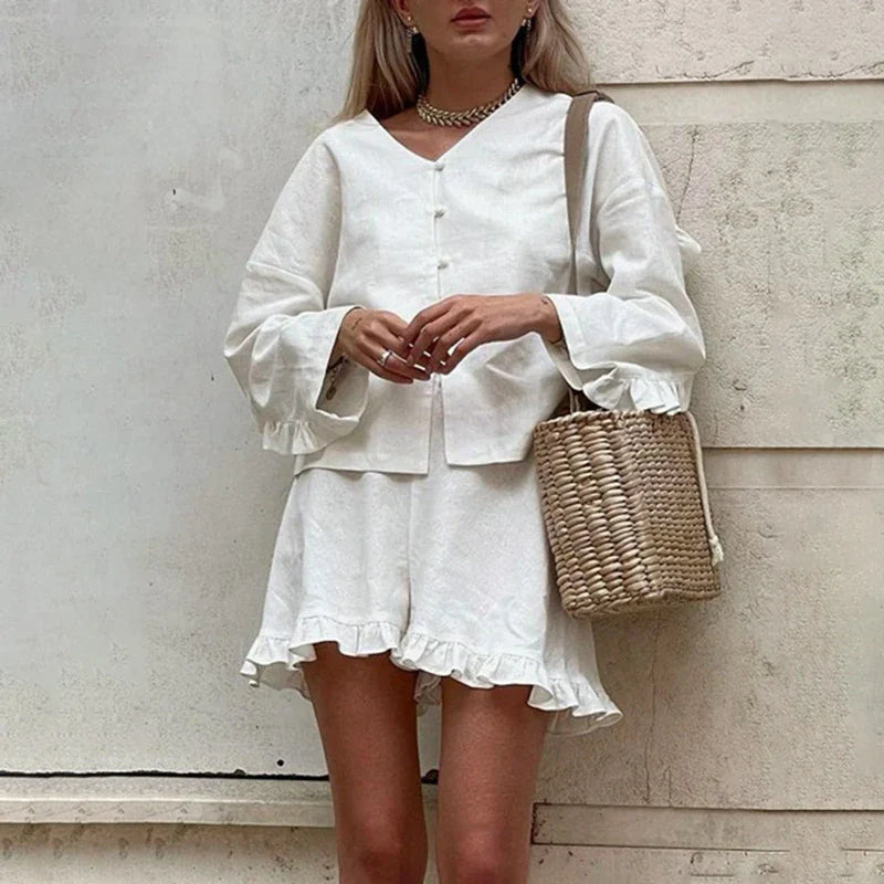 Ensemble Short et Blouse à Volants | Léger et Élégant