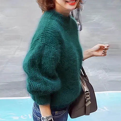 Pull en Tricot Vert Émeraude | Mélange Mohair & Acrylique | Doux & Élégant
