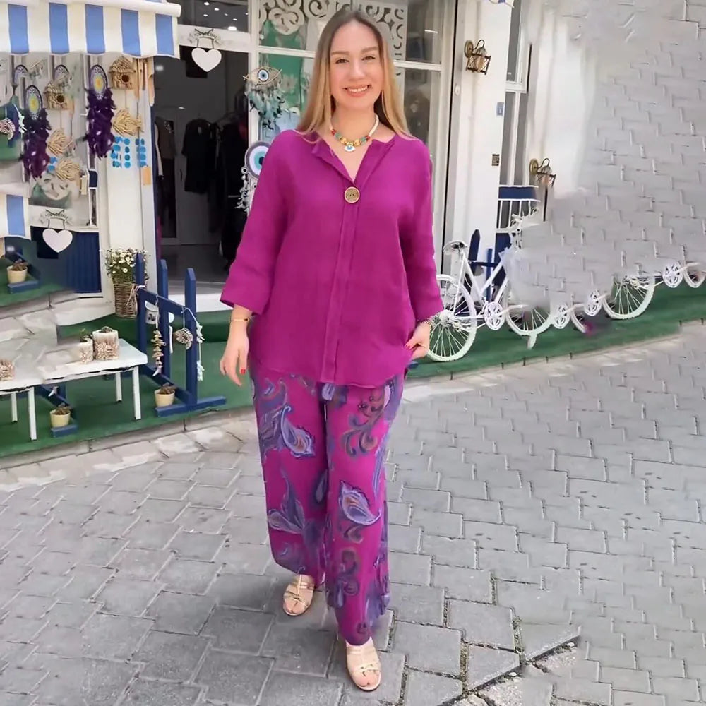 Ensemble Décontracté Blouse et Pantalon Imprimé | Confort et Style Coloré