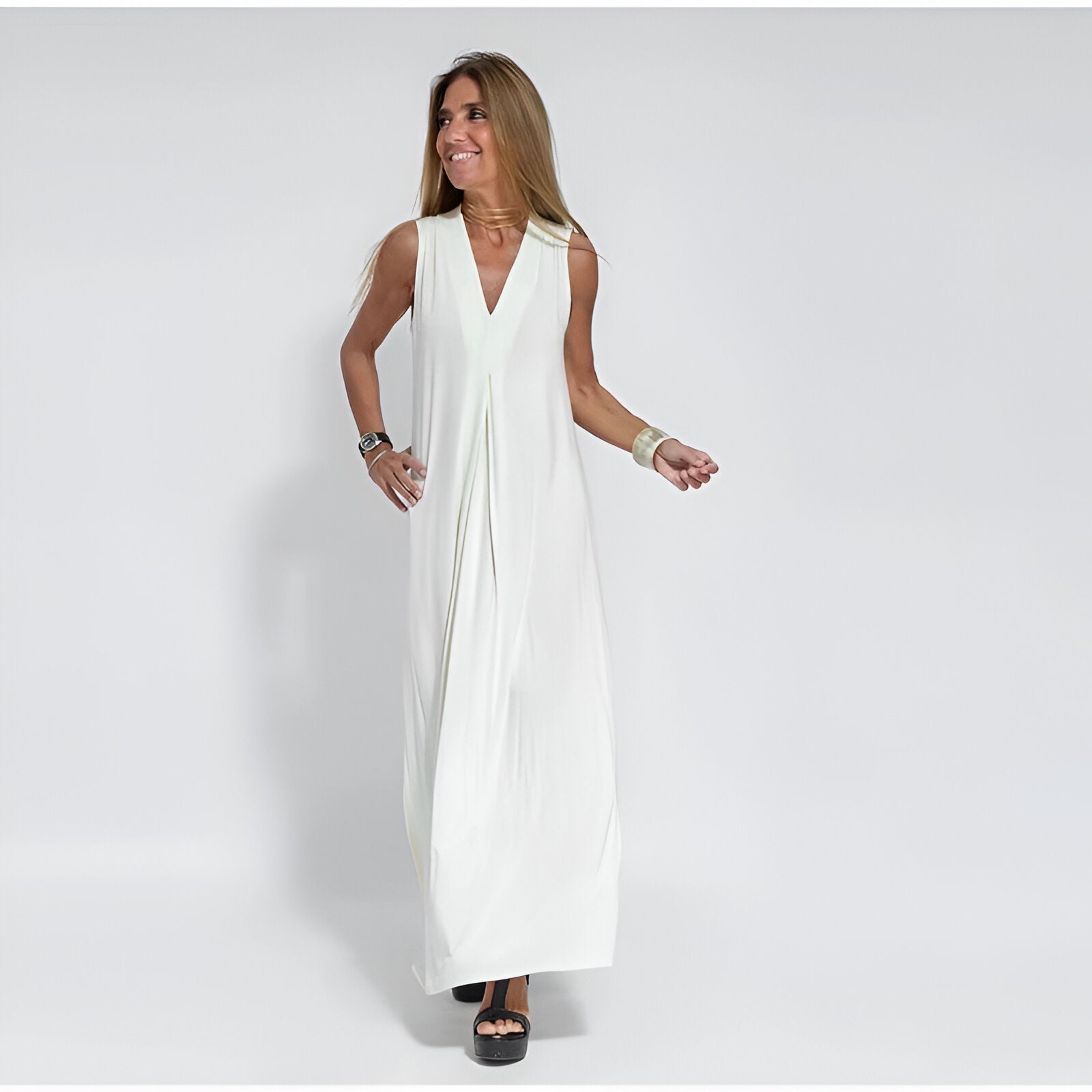 Robe Longue Fluide | Sans Manches | Élégance Minimaliste