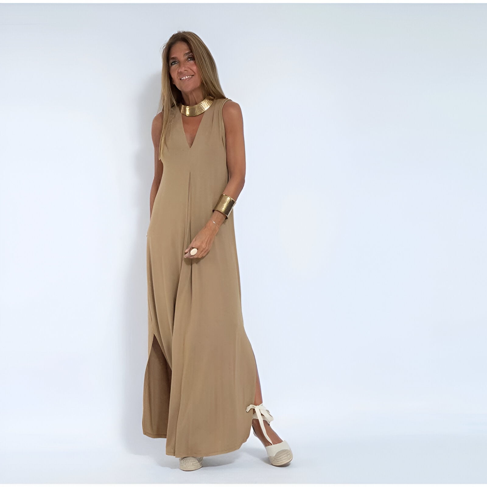 Robe Longue Fluide | Sans Manches | Élégance Minimaliste
