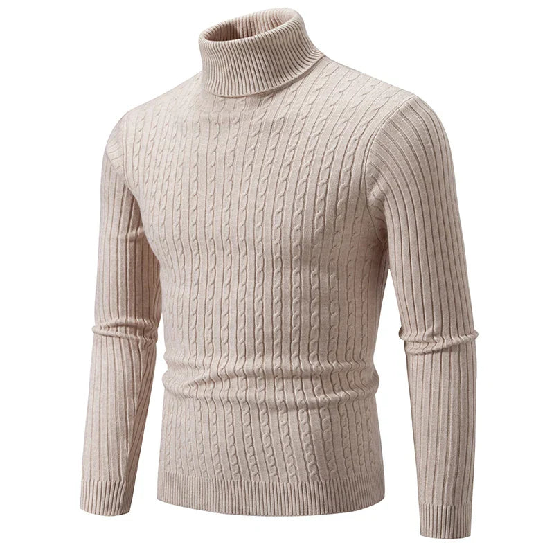 Pull Col Roulé | Beige | Maille Torsadée & Confortable