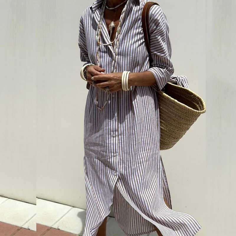 Robe Chemise Rayée | Coton Léger | Style Estival Décontracté