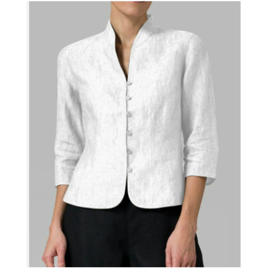 Blouse Femme en Lin | Col Mao | Élégante et Légère