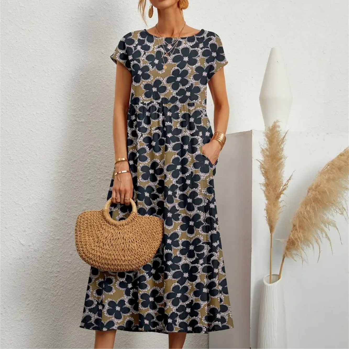 Robe Midi Fleurie | Fraîcheur Naturelle et Élégance Décontractée