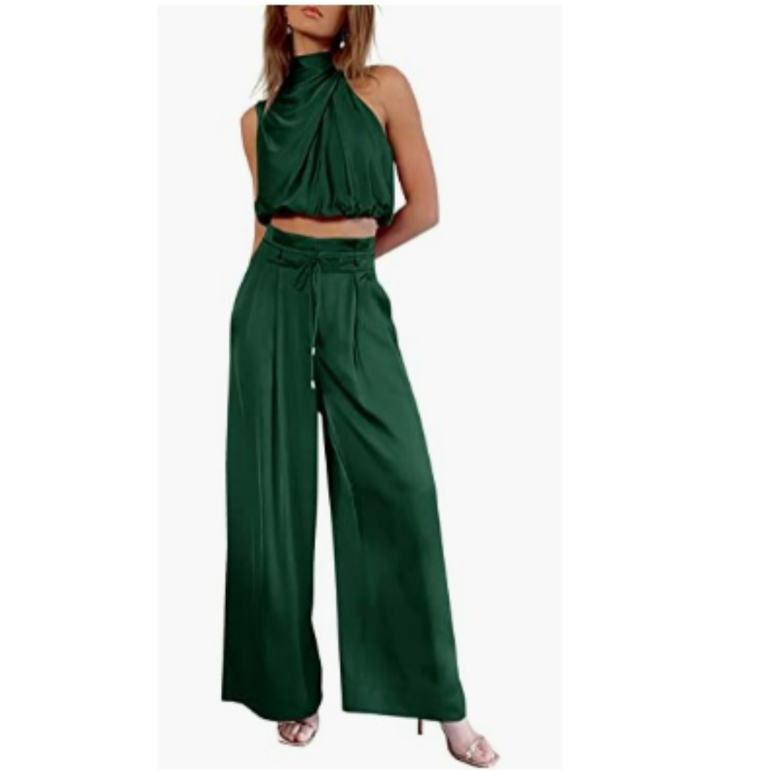 Ensemble Élégant Femme | Viscose | Top Drapé & Pantalon Taille Haute