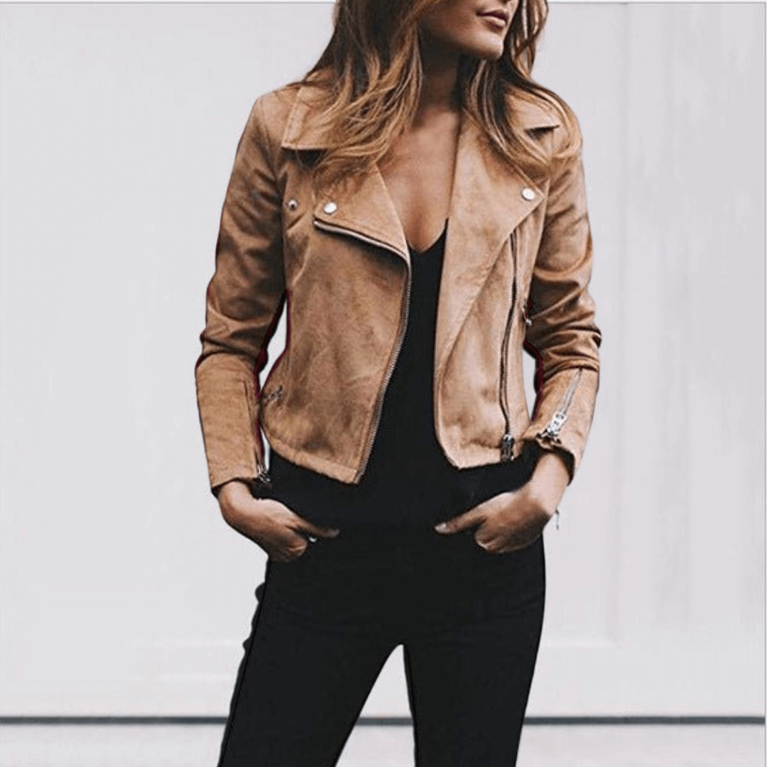 Veste en Suédine Noire | Polyester | Style Motard & Élégant