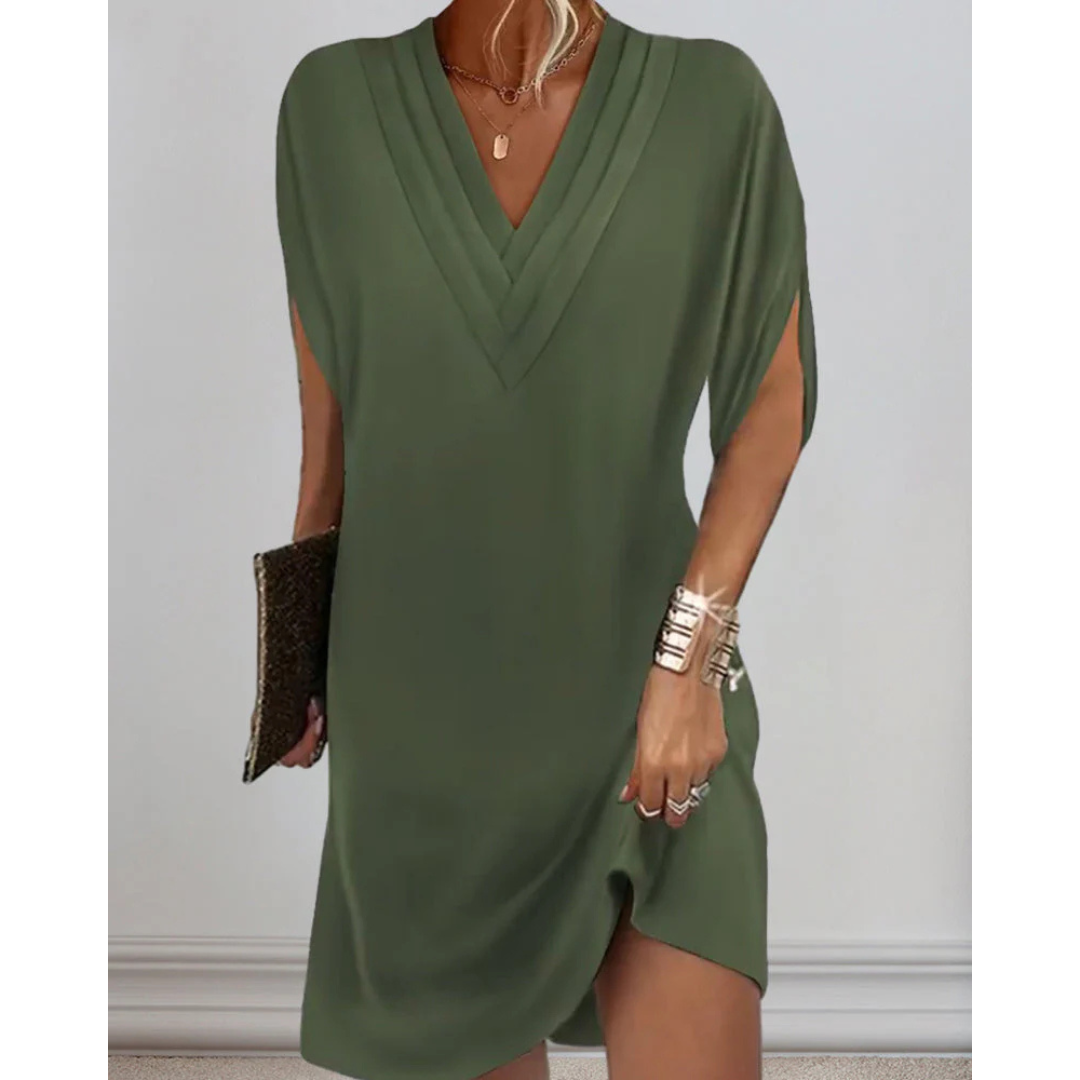 Robe Fluide Rose à Col en V | Polyester | Légère & Élégante