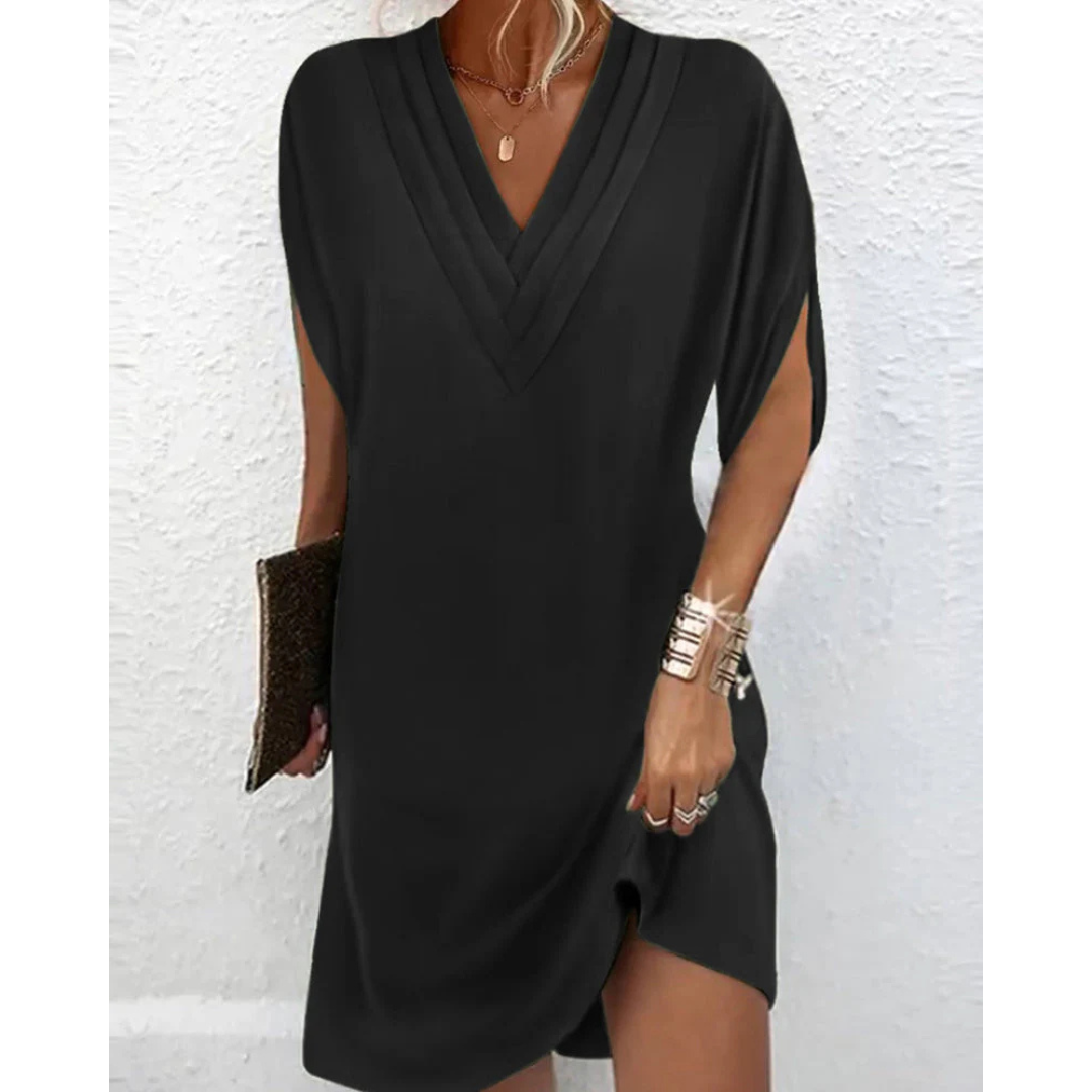 Robe Fluide Rose à Col en V | Polyester | Légère & Élégante
