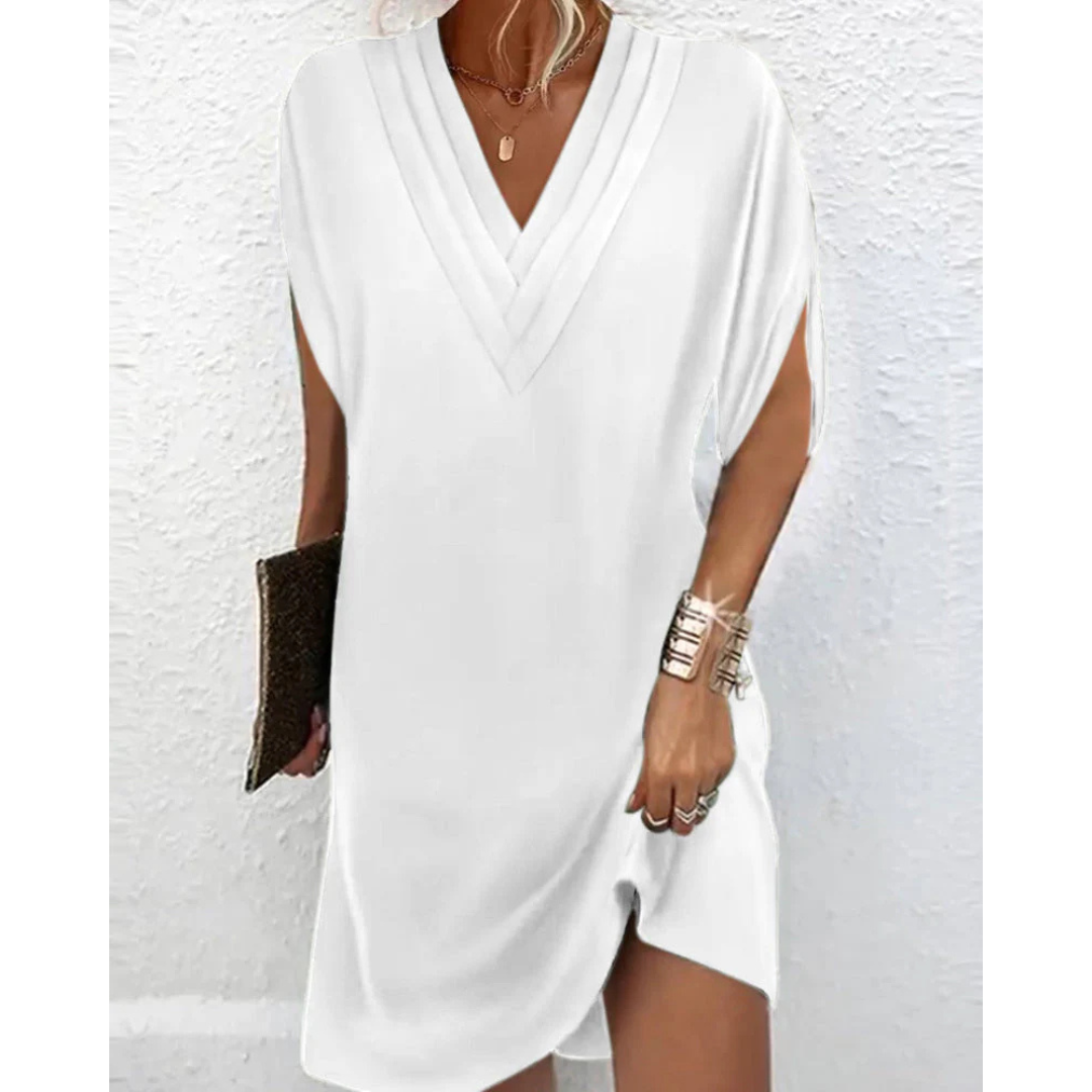 Robe Fluide Rose à Col en V | Polyester | Légère & Élégante
