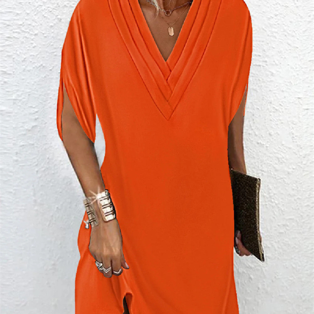 Robe Fluide Rose à Col en V | Polyester | Légère & Élégante