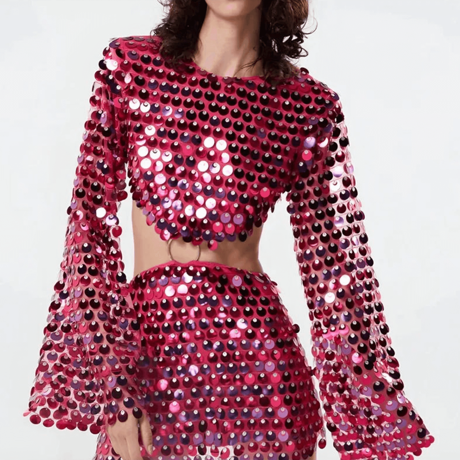 Ensemble Manches Longues & Mini-Jupe à Sequins | Éclat Festif