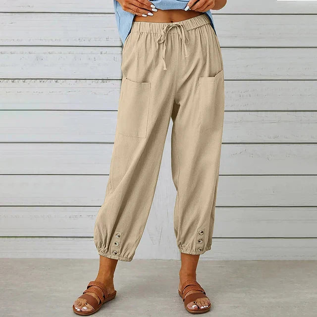 Pantalon Ample Boutonné | Coton | Décontracté & Léger