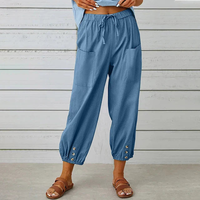 Pantalon Ample Boutonné | Coton | Décontracté & Léger