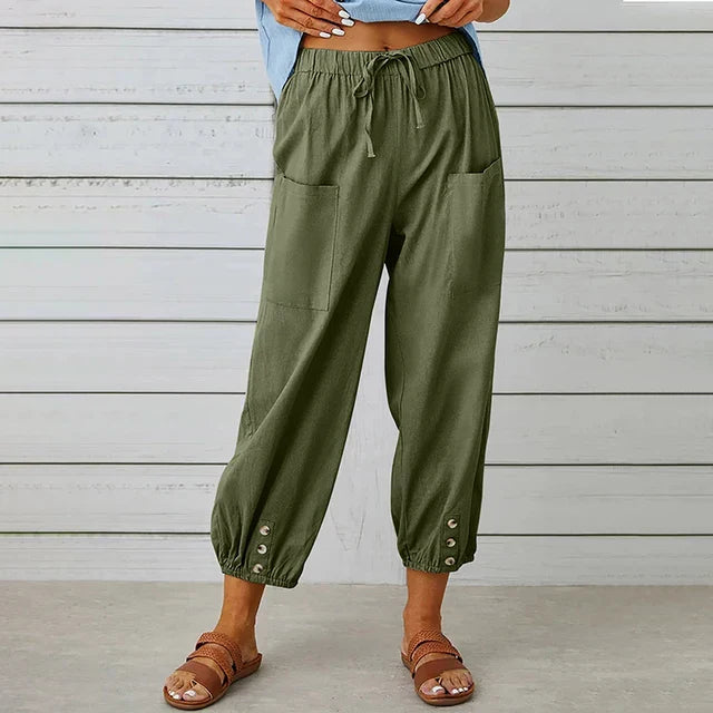 Pantalon Ample Boutonné | Coton | Décontracté & Léger