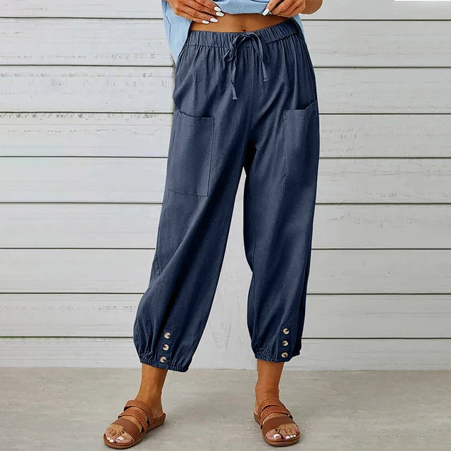 Pantalon Ample Boutonné | Coton | Décontracté & Léger