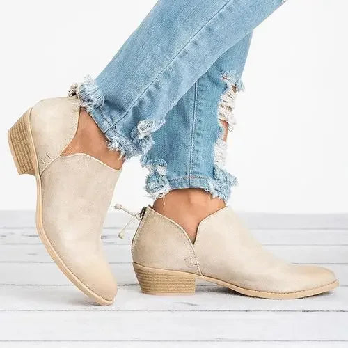 Bottines Beiges Décontractées | Talon Bas | Style Moderne