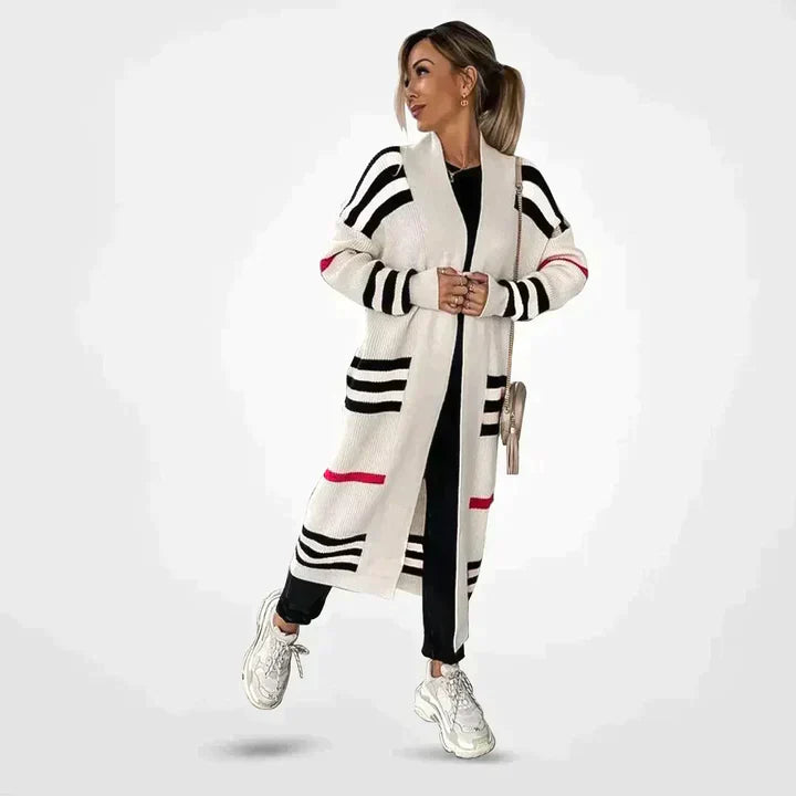 Cardigan Long à Rayures | Maille Confortable | Look Tendance