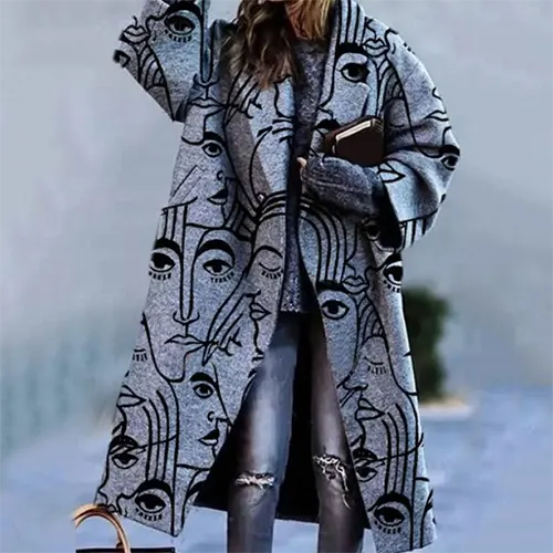 Manteau Long Graphique | Style Artistique | Confort Moderne