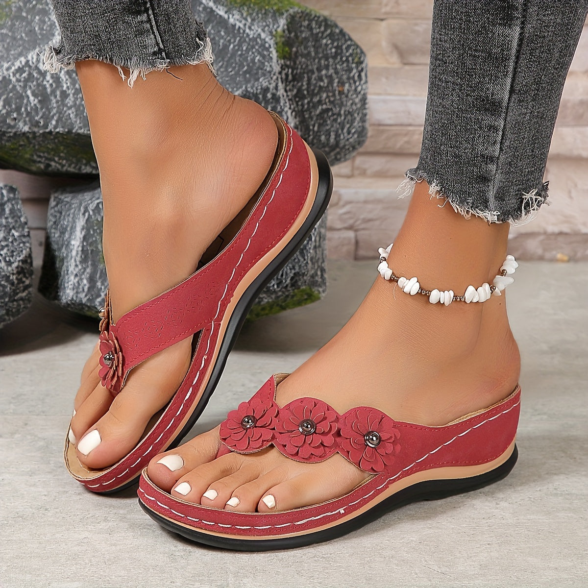 Sandales Compensées Fleurs | Similicuir | Confort & Charme Estival