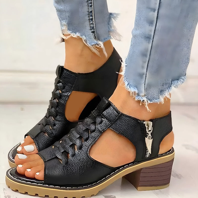 Sandales à Talon Bloc avec Lacets | Style Robuste et Confort Assuré
