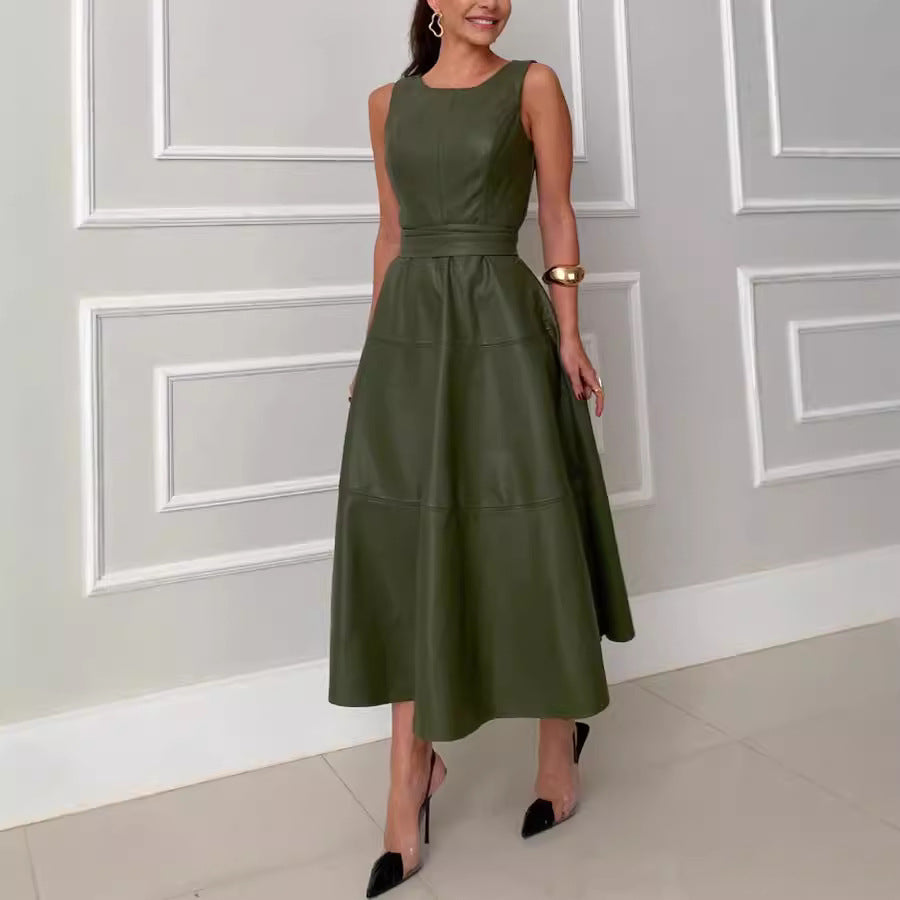 Robe Midi Verte | Coupe Cintrée & Évasée | Élégance Structurée