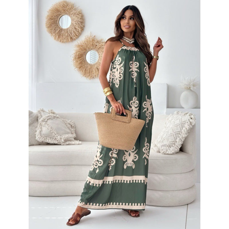 Robe Longue | Bleu à Imprimé Bohème | Légère et Élégante