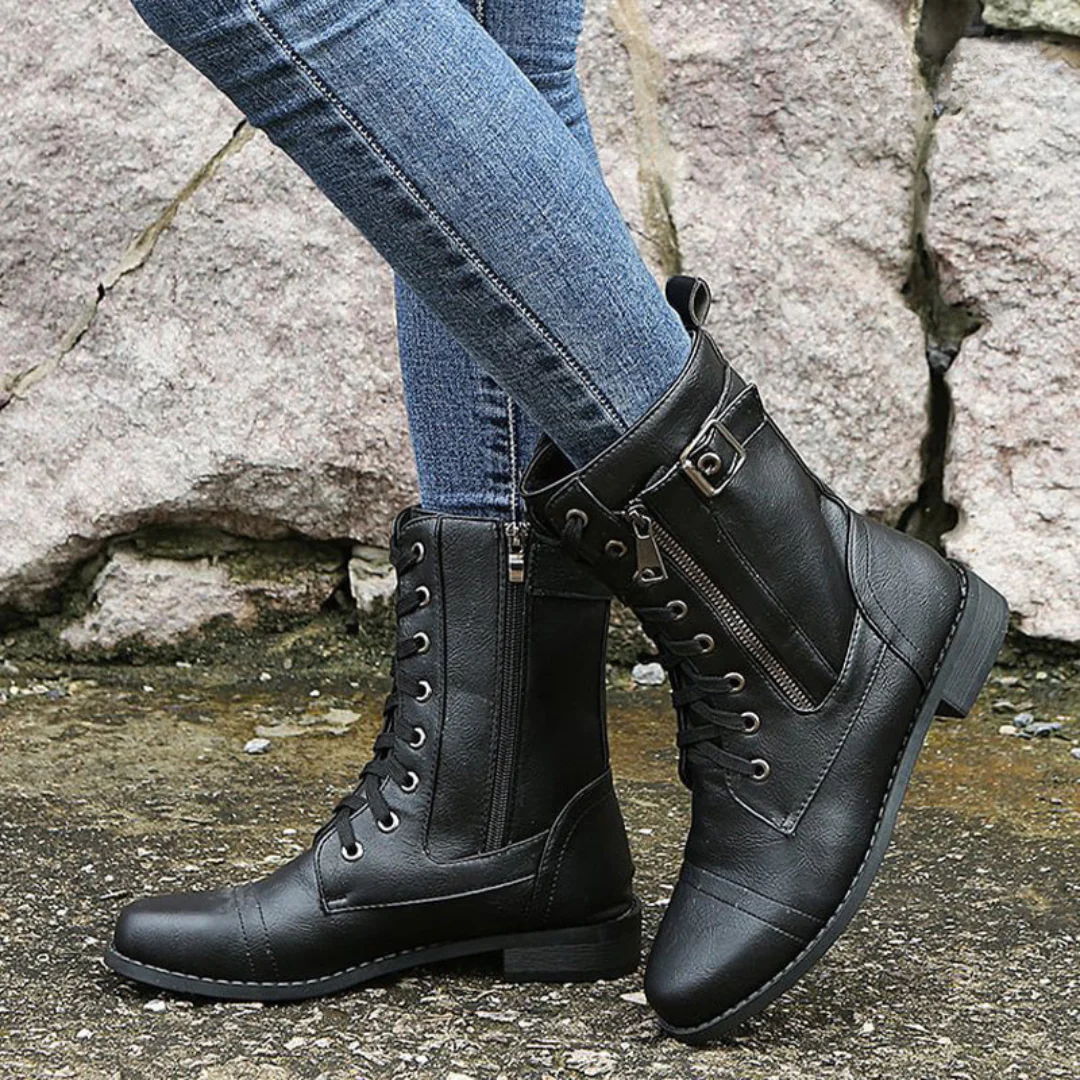Bottes de Combat à Lacets et Fermeture Éclair | Style Urbain et Confort Robuste
