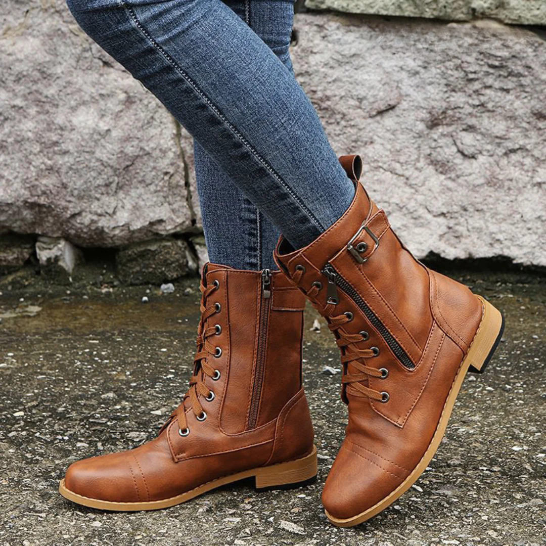 Bottes de Combat à Lacets et Fermeture Éclair | Style Urbain et Confort Robuste