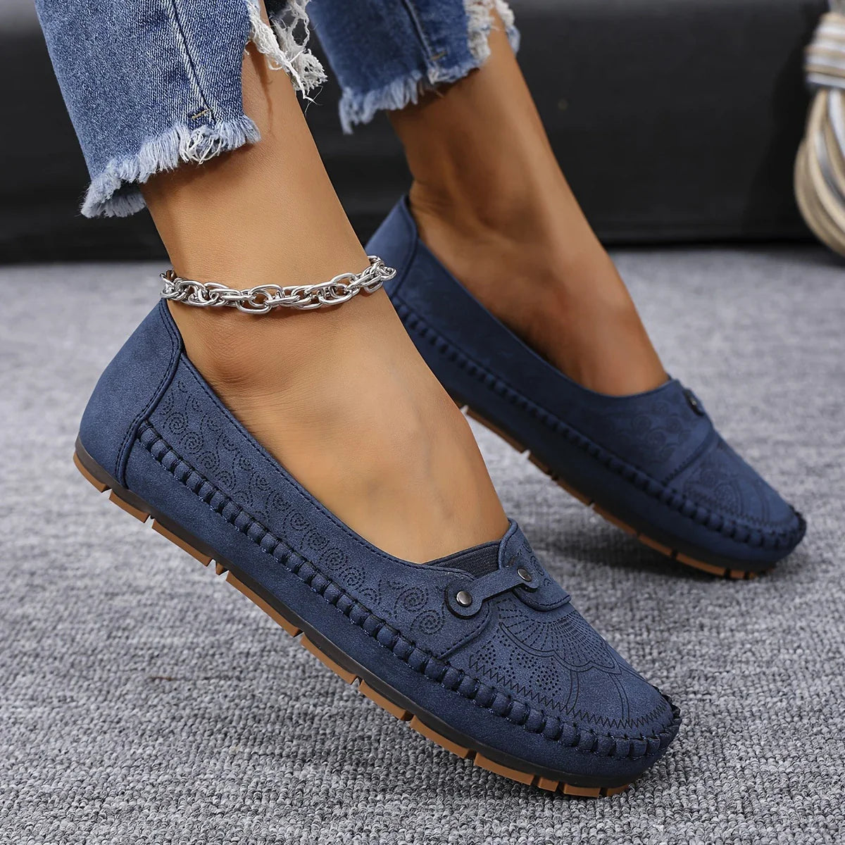 Mocassins Brodés à Bout Rond | Élégance Décontractée et Confort Quotidien