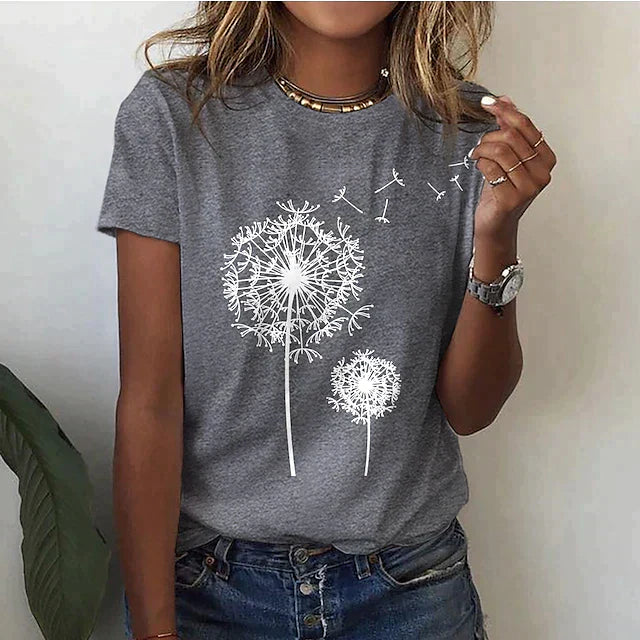 T-shirt Imprimé Pissenlit | Confort Décontracté | Style Naturel