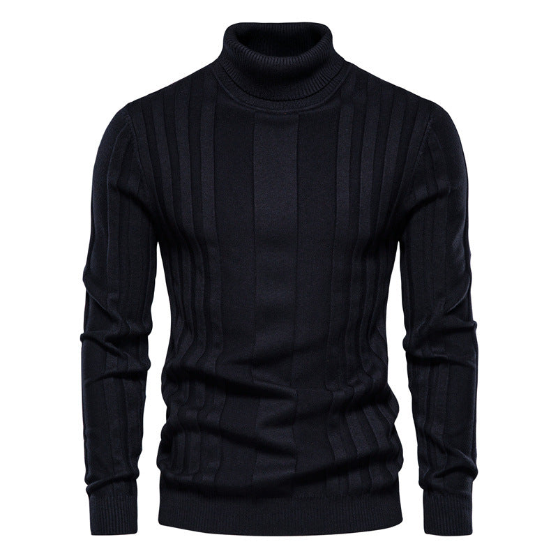Pull Col Roulé | Noir | Maille Côtelée & Élégante