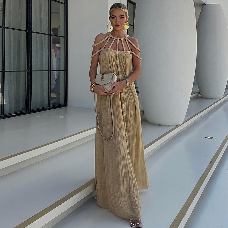 Robe Longue Bohème Chic | Détails Tressés et Fluidité Élégante