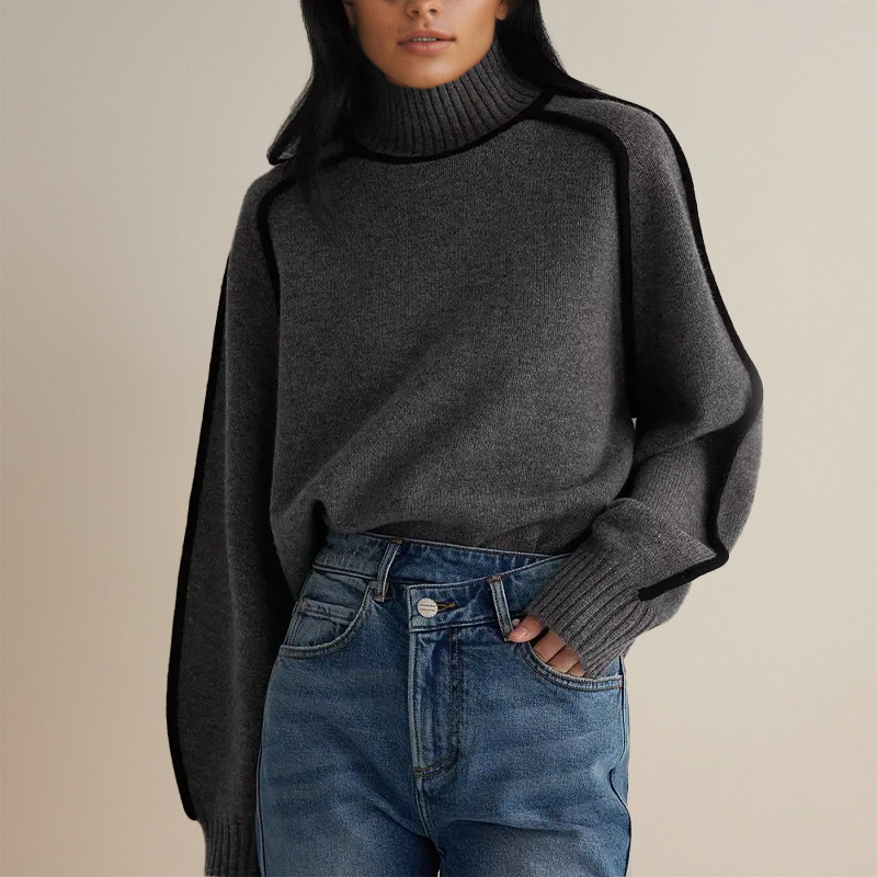 Pull à Col Roulé | Chaud & Élégant | Détails Contrastés