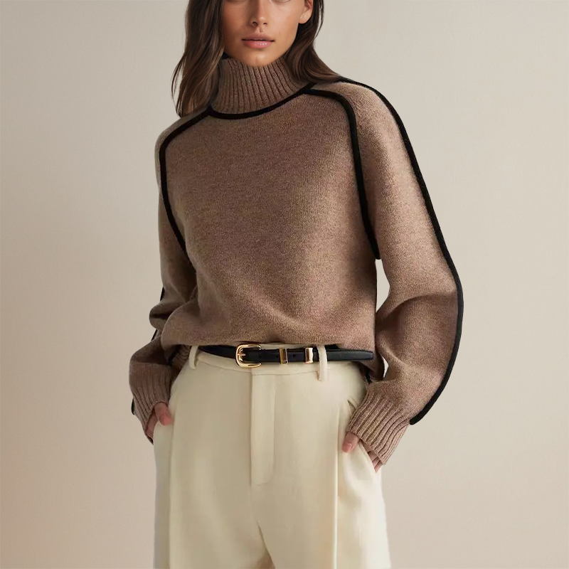 Pull à Col Roulé | Chaud & Élégant | Détails Contrastés