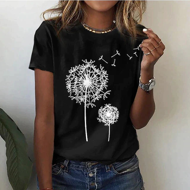 T-shirt Imprimé Pissenlit | Confort Décontracté | Style Naturel